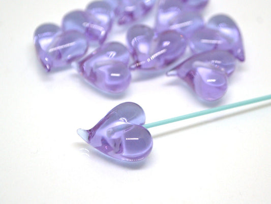 Lavender purple heart beads, Lampwork heart, Purple beads, Violet heart beads, Glass heart shape, Murano bead, Half-drilled beads