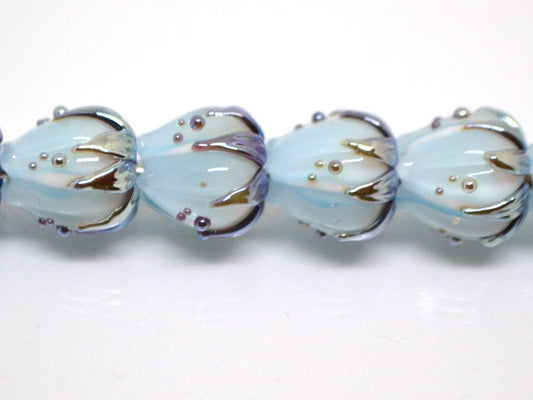 Pastel blue flower glass beads silver, 10mm glass beads, Pale blue lampwork flower bead, Floral lampwork, Handmade glass bead Something blue