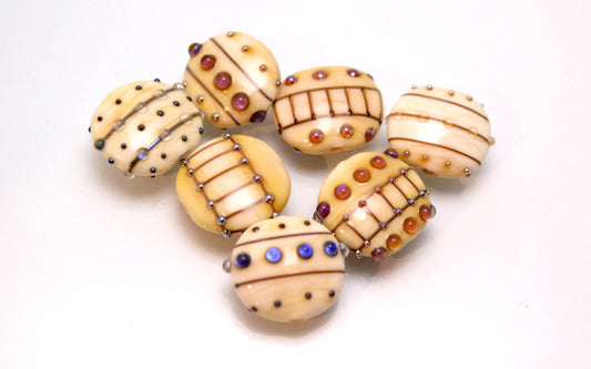 ivory set lampwork bead supplies handmade yellow jewelry bead art glass artisan lampwork glass lentils bead jewelry decor set Murano glass