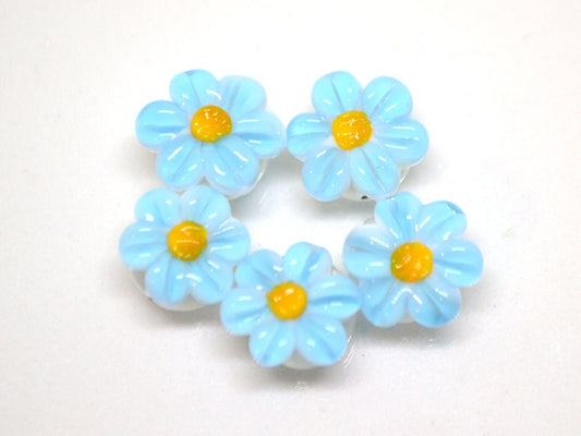Sky blue Chamomile beads, Lampwork Chamomile flower bead, Aquamarine blue beads, Lentils beads, Blue flower bead, Baby blue, Field flower