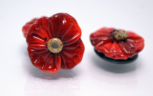 lampwork bead flower Red flower glass bead Floral Lampwork red poppy glass bead artisan lampwork art glass handmade red jewelry making