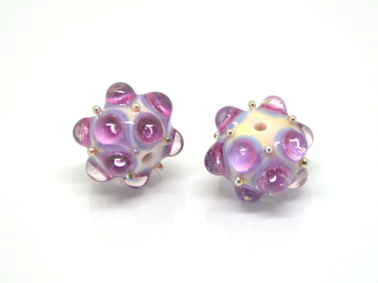 Lavender handmade glass bead, 10mm glass beads, White Purple lampwork, Artisan lampwork, Beads for bracelet, Jewelry beads