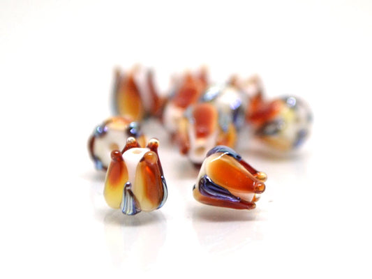 Red small lampwork beads, Transparent red white flower beads, Tiny glass beads, 7mm flower beads, Artisan lampwork