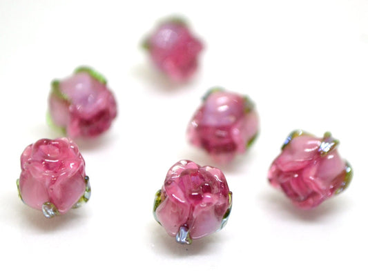 Pink wine 8mm rosebud beads, Pink Floral lampwork, Rose beads, Flower glass beads, Earrings Flower Beads, Murano Beads, Jewelry making