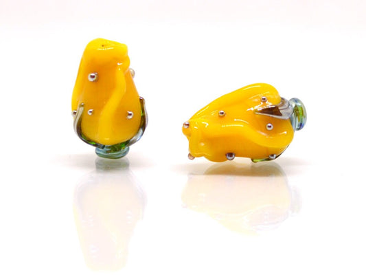 Yellow twisted rosebud beads, Honey yellow Glass Bead, Flower lampwork bead, Artisan lampwork beads, Bright colors