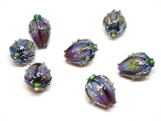dichroic glass flower lampwork beads sparkling glass bead glitter beads purple glass beads lavender beads floral glass beads stardust beads