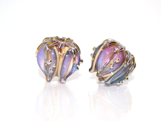 Purple gold glass beads, 10mm flower beads, Sparkle flower bead, Floral theme beads, Floral lampwork, Artisan lampwork, Lavender