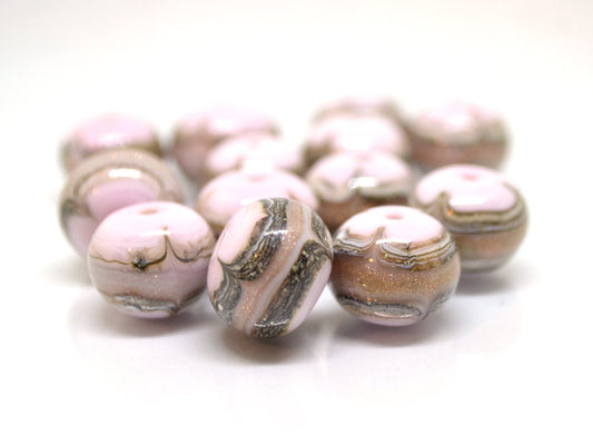Pink and Gold glass beads, Gold sand Glass beads, Artisan lampwork, Beads for bracelet, Pale pink glass beads, Lampwork Beads set
