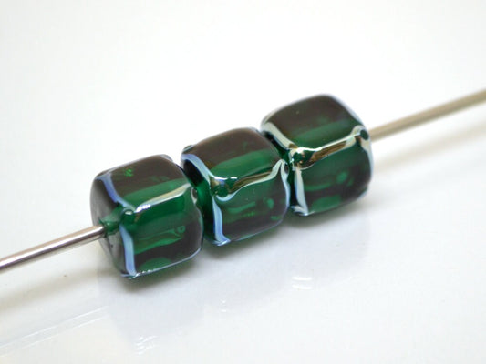 emerald glass beads handmade green cube beads lampwork cube bead geometric glass bead square lampwork bead art glass beads green silver bead