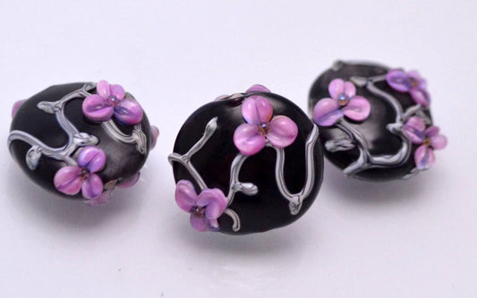 flower bead making black glass shape bead bracelet making glass handmade floral jewelry purple bead design artisan lampwork flowers