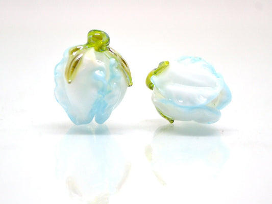 Pale blue glass beads, Lampwork flower beads, Sky blue beads, White blue glass beads, Romantic lampwork, Artisan lampwork, Something blue