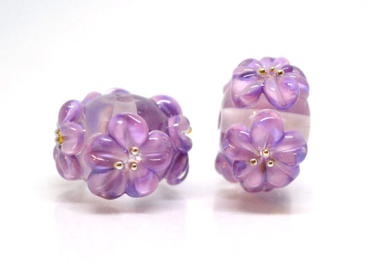 lilac floral lampwork handmade bead purple glass bead handmade lampwork bracelet necklace rondelle bead transparent bead lilac purple flower