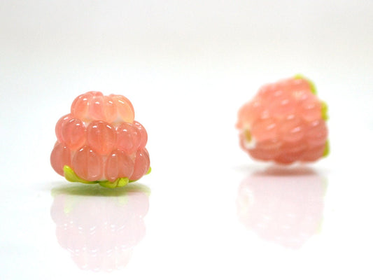 Salmon glass raspberry, Peach Lampwork berries, Lampwork berry beads, Berry jewelry making, Artisan lampwork, Summer glass beads, Berry