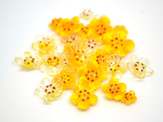 Yellow glass beads, Set of 12pcs, Honey yellow flower beads, Golden yellow beads, Topaz yellow beads, Floral lampwork, Artisan Lampwork bead