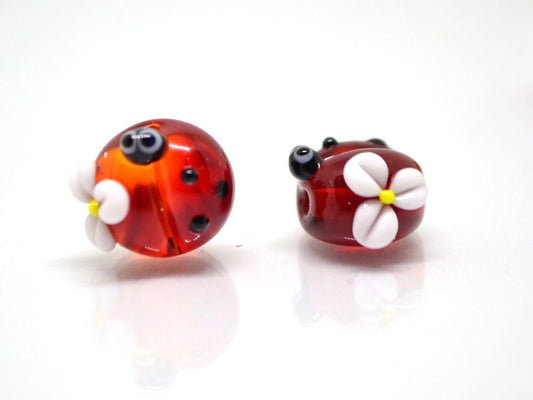 Lampwork ladybug beads, Glass ladybug beads, Red ladybug, Ladybug decoration, Ladybug jewelry, Handmade lampwork, Artisan lampwork, lady bug