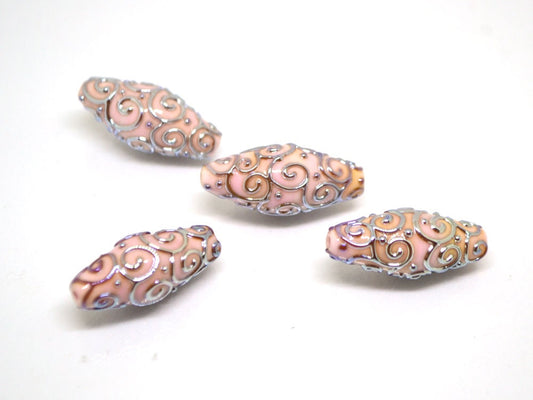 Pink silver lampwork beads, Lampwork bead set, Oval beads, Rhombus beads, Focal beads, Artisan lampwork, jewelry making, Sparkly beads