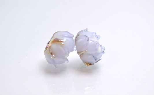 Artisan lampwork bead lilac gold floral wedding jewelry handmade bud flower glass jewelry making set art glass bracelet bead