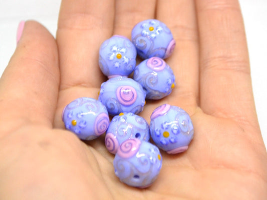Blue purple handmade glass lampwork beads|Periwinkle blue jewelry|Venetian beads|Artisan lampwork|Periwinkle wedding|Jewelry making|Floral