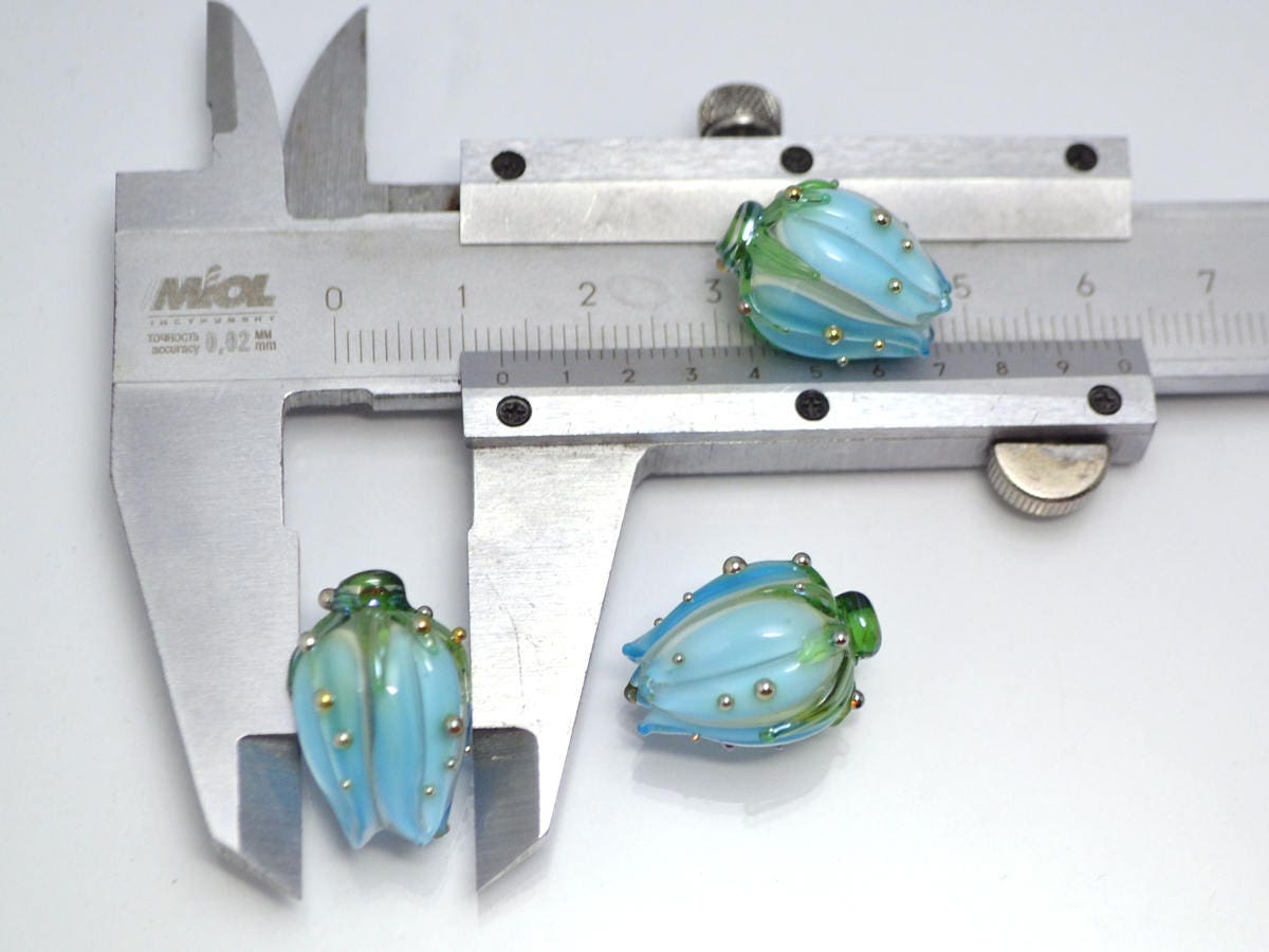 sky blue flower lampwork beads artisan lampwork wedding floral glass Bud blossom beads for earrings rose silver blue beads something blue