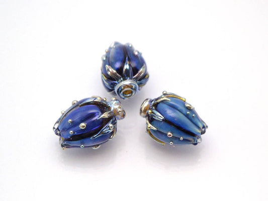 Floral Pendant Focal Flower beads Artisan lampwork Glass Beads Handmade flower Glass flower beads Space Lampwork Blue beads Bud beads