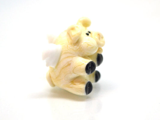 Glass flying pig beads, Lampwork pig beads with wings, Beige pig beads, Valentine's Day, Cute piggy beads