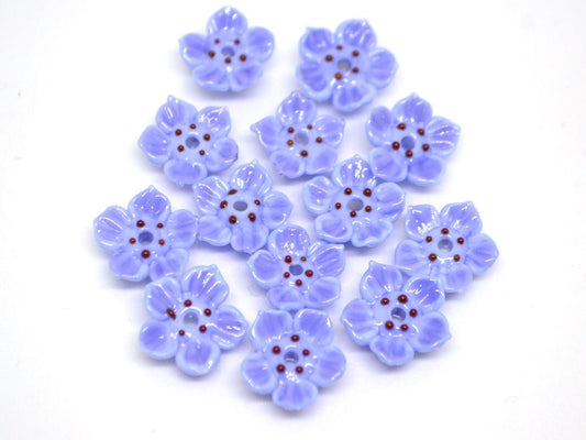 Lampwork blue purple flower beads for jewelry making, Cornflower blue glass beads, Lavender blossom beads, Artisan lampwork, Floral Beadwork