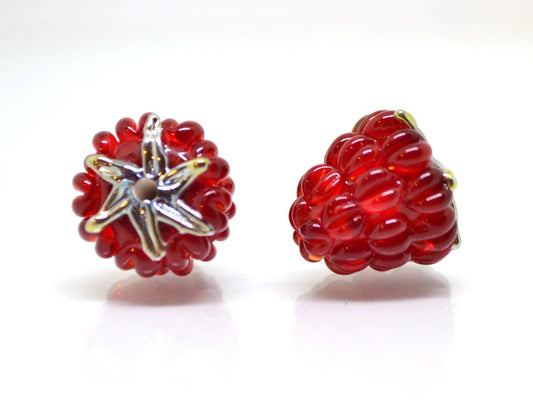 Red silver lampwork raspberry, Red glass berries, Gloss Lampwork beads, Berry glass beads, Lampwork Raspberries, Summer jewelry