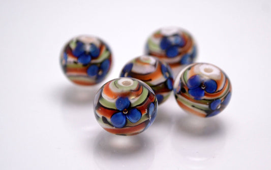 Lampwork glass bracelet making set bead for jewelry making lampwork artisan blue stripe bead blue flower bead glass art handmade bead set