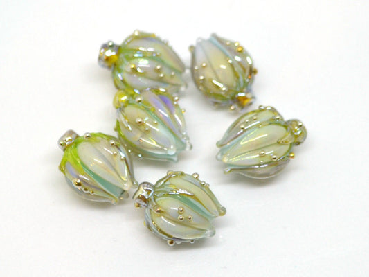 Lampwork glass flower bead, Pale green tea lavender, Floral glass pendant, Flower beads for jewelry making, Artisan lampwork, Focal lampwork