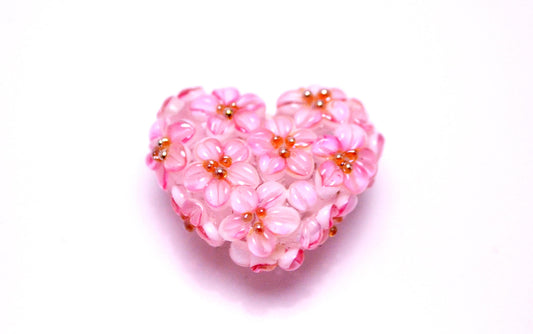 Flower heart bead wedding jewelry making romantic jewelry pendant Lampwork bead pink flower bead artisan lampwork floral art glass handmade