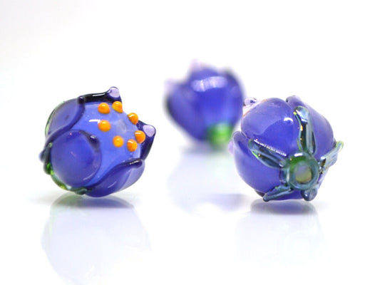 Purple bell flower beads, Lampwork bell beads, Purple flower beads, Artisan lampwork, handmade flower beads, 13mm beads, Floral lampwork