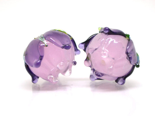 Lavender pink flower beads, Lampwork floral beads, Amethyst flower beads, Lilac glass beads, Purple flower beads, Beads for earrings