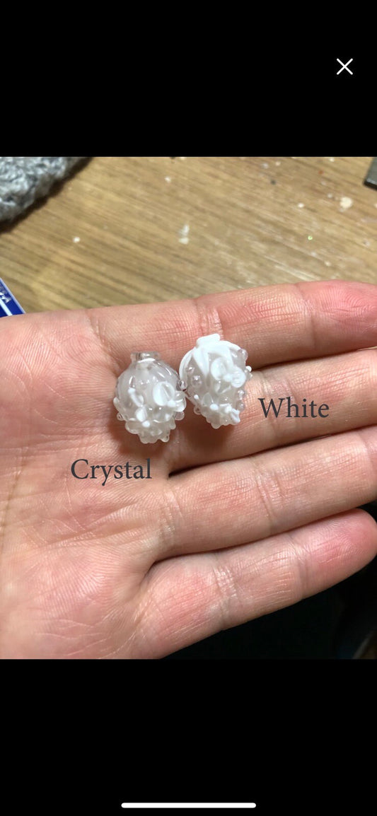 Clear and White Glass flower beads, Lampwork floral beads, Transparent glass beads, Miniature flowers, Glass miniature, Artisan lampwork