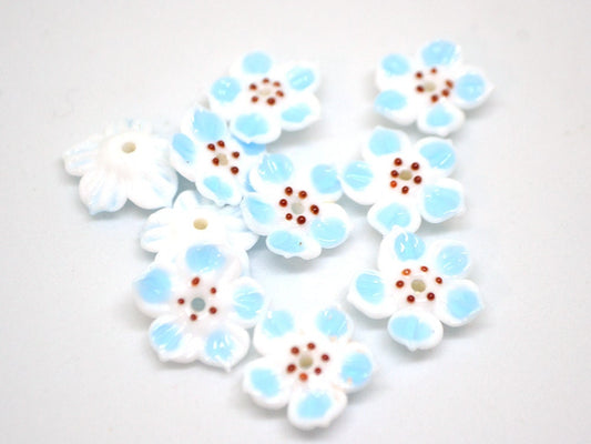 White blue glass flower beads, Blue floral lampwork, Glass blossom beads, Artisan lampwork bead, Jewelry beads, 3d Embroidery beads