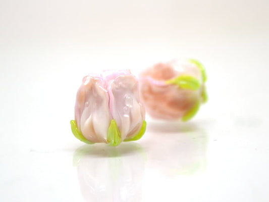 Pink powder rosebud beads, Blush pink floral lampwork, DIY Jewelry, Glass rose beads, Tender lampwork, SRA beads, Lampwork pair