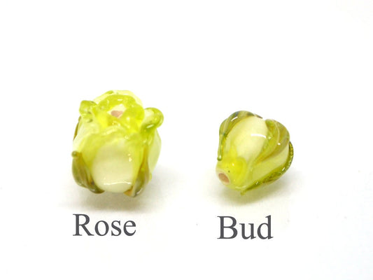 Salad green 8mm rosebud beads, Rose and bud beads, Summer Floral lampwork, Small flower beads, Art Flower Beads, Floral jewelry, Handmade