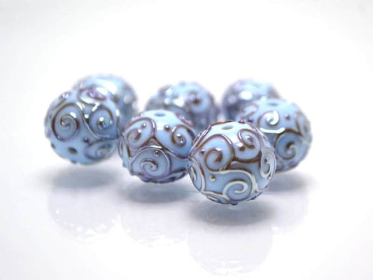 Handmade bead Artisan lampwork Set lampwork Sra beads Glass Wedding jewelry making Silver Round beads Sky blue Curles earring set pendant