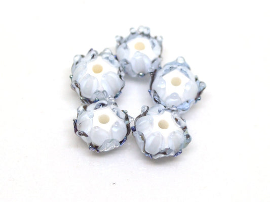 Light purple lampwork beads, Transparent purple flower beads, lavender silver flower beads, Artisan lampwork
