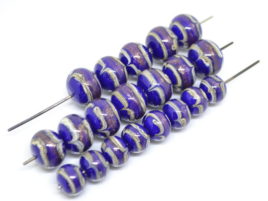 Murano glass blue lampwork Venetian italian glass Dark blue Ethnic beads Handmade bead Rondelle bead Cobalt blue glass beads jewelry making