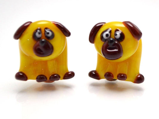 glass dog pendant chinese new year 2018 year of the dog handmade lampwork dog pug gift pug earrings yellow dog brown dog lampwork pug