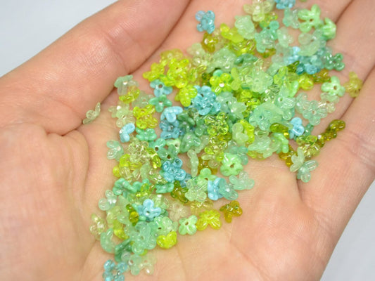 small flower beads green flowers for headband flowers tiara making mini glass flowers green glass flowers transparent frosted lampwork beads