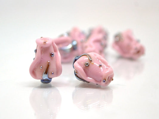 Pink twisted rosebud beads, Opaque pink Glass rose bud Bead, Flower lampwork bead, Artisan lampwork beads