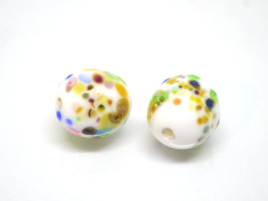 Colorful dots on white murano glass beads, Rainbow glass beads, Ethnic beads, Venetian style beads, Handmade beads, Artisan lampwork