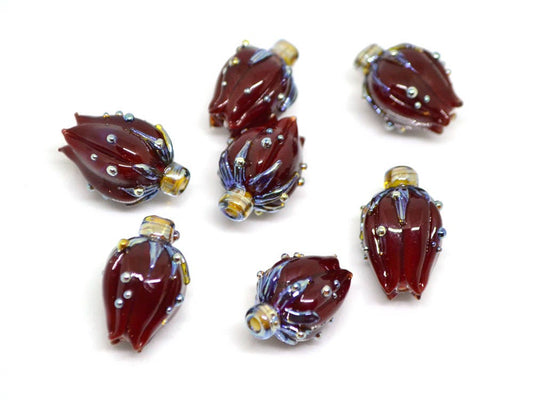 bordeaux red glass flower beads lampwork handmade beads artisan lampwork flower bead sculpture flower focal bead dark red brutalist jewelry