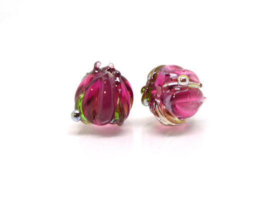 Pink Magenta flower beads, Berry floral beads, Pink yarrow glass beads, Very berry glass beads, 7mm flower beads, Artisan lampwork