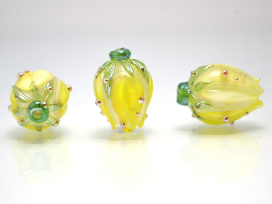 Sunny yellow flower lampwork beads Artisan lampwork Floral lampwork Bright and sunny Yellow beads Jewelry yellow earrings sunshine pendant