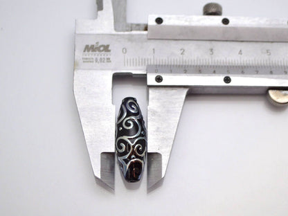 black and silver artisan lampwork beads set  oval beads jewelry making rhombus curls bead chic sparkly beads large beads christmas bead