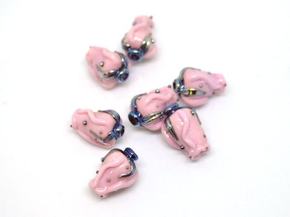 Pink twisted rosebud  beads, Opaque pink Glass rose bud Bead, Flower lampwork bead, Artisan lampwork beads