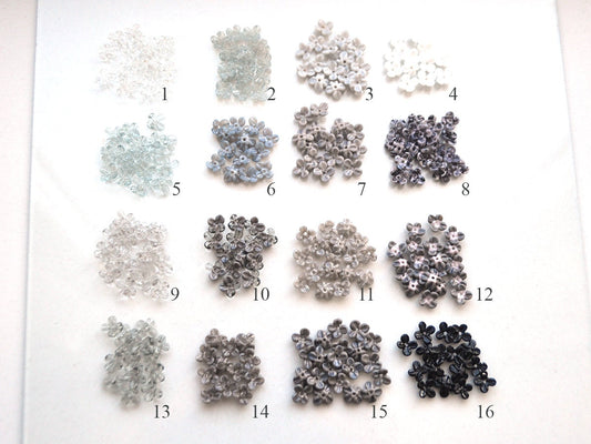 Gray small flower beads, Black cute flowers for headband, White tiny flowers, mini glass flowers, transparent lampwork beads