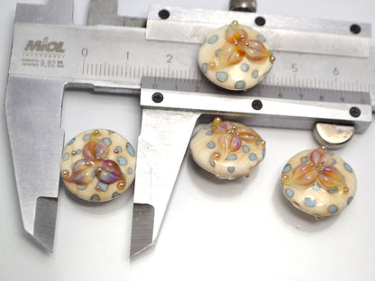 Lentils lampwork beads - Beige Ivory glass beads - Lampwork beads - Lily flower lampwork beads - Murano glass - Ivory bead set - Jewelry